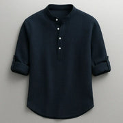 Jarvis - Strukturiertes Henley-Shirt – Dunkelblau