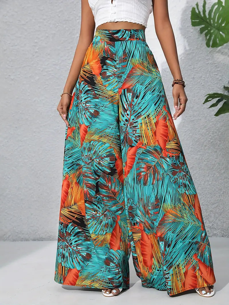 Jacinta | Boho Pflanzenprint Weite Hosen