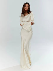 Adelgunde | Damen Langarm Maxikleid mit eleganter Silhouette – Weiß
