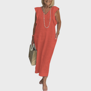 Adelina | Damen Ärmellos V-Ausschnitt Maxi Kleid – Rot