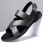 Jesrel | Elegante Herren-Ledersandalen mit Kreuzriemen – Grau