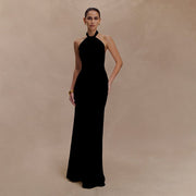 Adrianna | Damen Maxi Halterkleid – Elegantes Halter Sommerkleid Hochzeit & Abend 2026 – Schwarz
