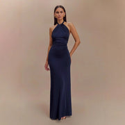 Adrianna | Damen Maxi Halterkleid – Elegantes Halter Sommerkleid Hochzeit & Abend 2026 – Dunkelblau