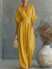Solavie - Fließender weitbeiniger Jumpsuit – Gelb
