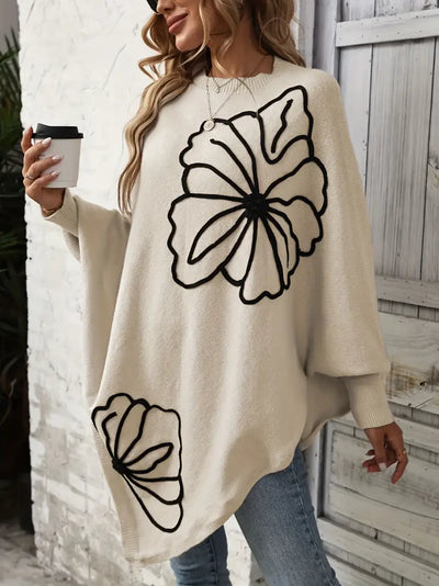 Pullover mit Blumenmotiv | Lockere Passform | Asymmetrischer Schnitt