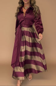 Mila™ - Gestreifte Lange Kleid mit Spitze – Bordeaux
