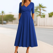 Afi | Damen Sommer Midikleid Mit V-Ausschnitt – Marineblau