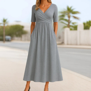 Afi | Damen Sommer Midikleid Mit V-Ausschnitt – Grau
