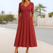 Afi | Damen Sommer Midikleid Mit V-Ausschnitt – Rot