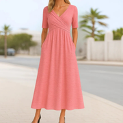 Afi | Damen Sommer Midikleid Mit V-Ausschnitt – Rosa