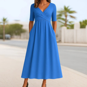 Afi | Damen Sommer Midikleid Mit V-Ausschnitt – Hellblau