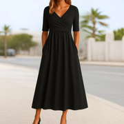 Afi | Damen Sommer Midikleid Mit V-Ausschnitt – Schwarz