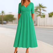 Afi | Damen Sommer Midikleid Mit V-Ausschnitt – Grün