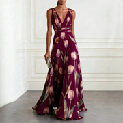 Agathe | Damen Langes Chiffon Maxikleid – Burgunderrot