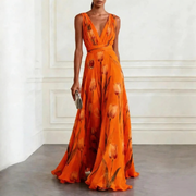 Agathe | Damen Langes Chiffon Maxikleid – Orange