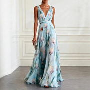 Agathe | Damen Langes Chiffon Maxikleid – Himmelblau