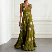Agathe | Damen Langes Chiffon Maxikleid – Grün