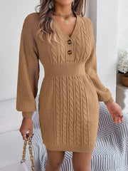 Nina | Damen Strickkleid stilvoll langärmlig & mit Knöpfen – Braun