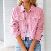 Albertina | Damen Jeansjacke Kurz Geschnitten Relaxed – Rosa