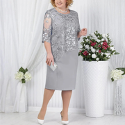 Albina | Besticktes Midi-Abendkleid in Große Größen – Grau