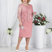Albina | Besticktes Midi-Abendkleid in Große Größen – Rosa