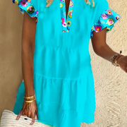 Alessandra | Damen Sommerkleid Mini Boho Blau Rüschen Design – Blau