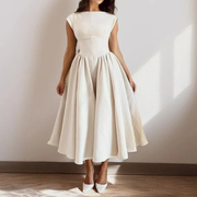Alina | Damen Elegant Boho Midikleid – Weiß