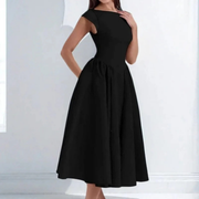 Alina | Damen Elegant Boho Midikleid – Schwarz
