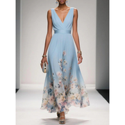 Alva | Damen Maxi Kleid Für Hochzeitsgast Mit Blumenmuster – Hellblau