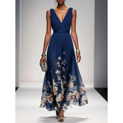 Alva | Damen Maxi Kleid Für Hochzeitsgast Mit Blumenmuster – Marineblau
