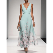 Alva | Damen Maxi Kleid Für Hochzeitsgast Mit Blumenmuster – Hellgrün