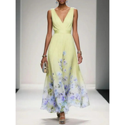 Alva | Damen Maxi Kleid Für Hochzeitsgast Mit Blumenmuster – Gelb
