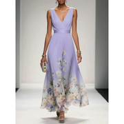 Alva | Damen Maxi Kleid Für Hochzeitsgast Mit Blumenmuster – Lila