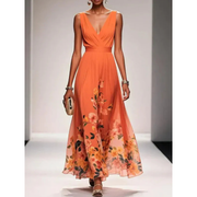 Alva | Damen Maxi Kleid Für Hochzeitsgast Mit Blumenmuster – Orange
