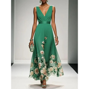 Alva | Damen Maxi Kleid Für Hochzeitsgast Mit Blumenmuster – Grün
