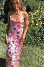 amelie – florales paillettenkleid mit rückenausschnitt & chain-straps – Rosé