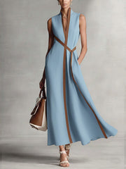 Araminta | Damen Ärmelloses V-Ausschnitt Maxikleid – Blau