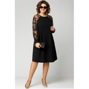 Ariane | Elegantes Schwarzes Midi-Abendkleid in Große Größen – Schwarz