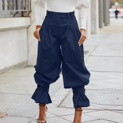 Dianella - Hochtaillierte Hose mit Rüschenabschluss – Marineblau
