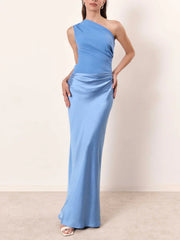 Anita - Elegantes Maxikleid mit einem Träger – Blau