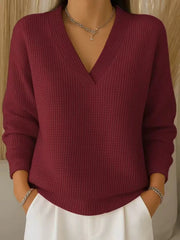 Alouina - Lässiger Waffelstrick-Pullover – Burgunder
