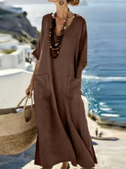 Serenelle - Maxikleid mit V-Ausschnitt und Soft-Touch-Print – Braun