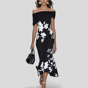 Midi-Kleid für Damen mit Print – Schwarz