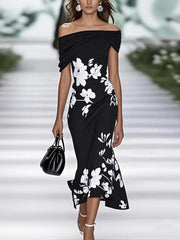 Frederique | Elegantes Kleid mit Blumenmuster – Schwarz