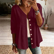 Ardena - Bestickte Bluse mit Knopfleiste – Rot