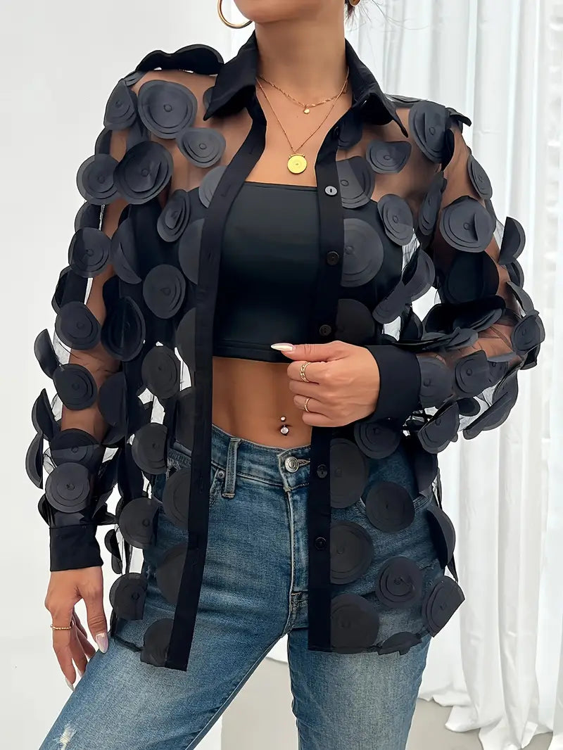 Bluse mit 3D-Effekt | Transparente Optik | Verspieltes Design