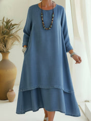 Petra | Zeitlos elegantes Midi-Kleid sanft fließend – Blau