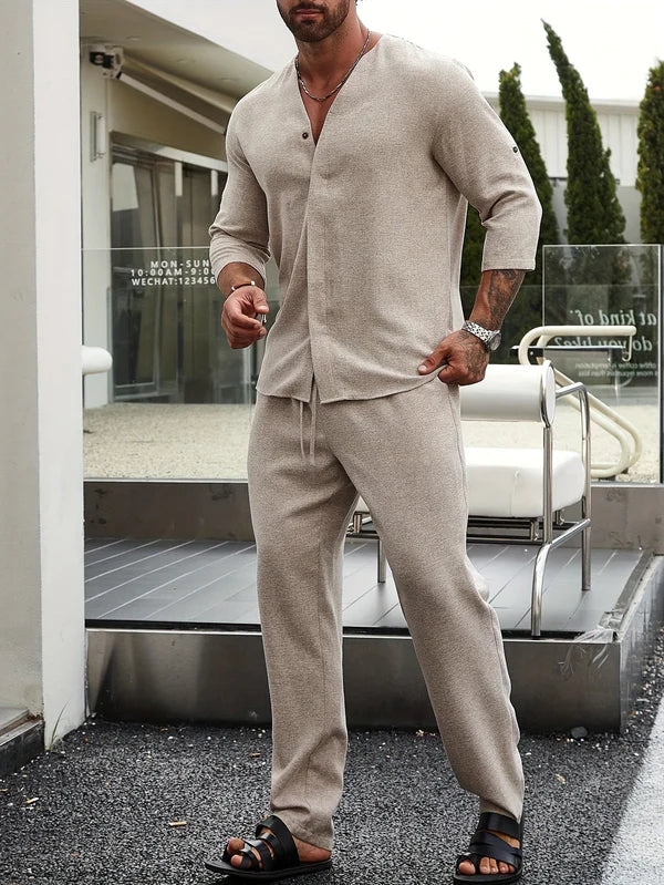 Bequeme Beige Leinen Herren Outfit – Enzo