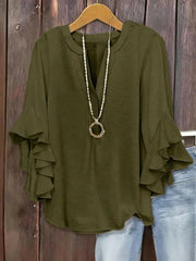 Norabelle - Elegante Bluse mit Rüschenärmeln – Olivgrün