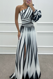Marie | Feminines Langes Kleid mit Einer Schulter – Weiß